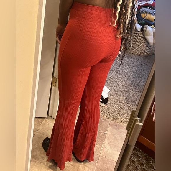 High Waisted Burnt Orange Flare Pants - Picture 3 of 5